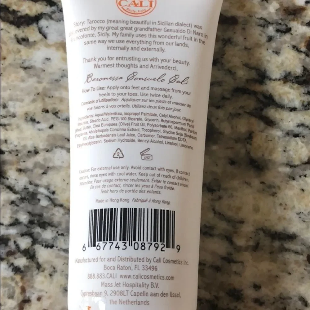 New, sealed Tarocco Sicilian Blood Orange foot cream with menthol